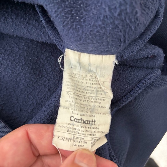 Mens Carhartt Navy Blue Distressed Sweatshirt with Gold Logo Men’s Size L - Picture 6 of 6